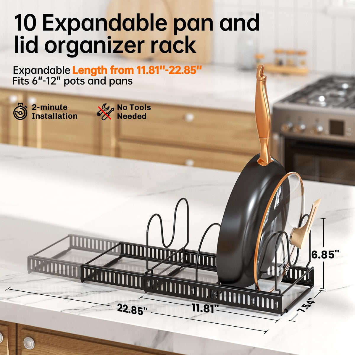 MUDEELA Expandable Pot Pan Lid Organizers inside Cabinet, 10 Divider-Black