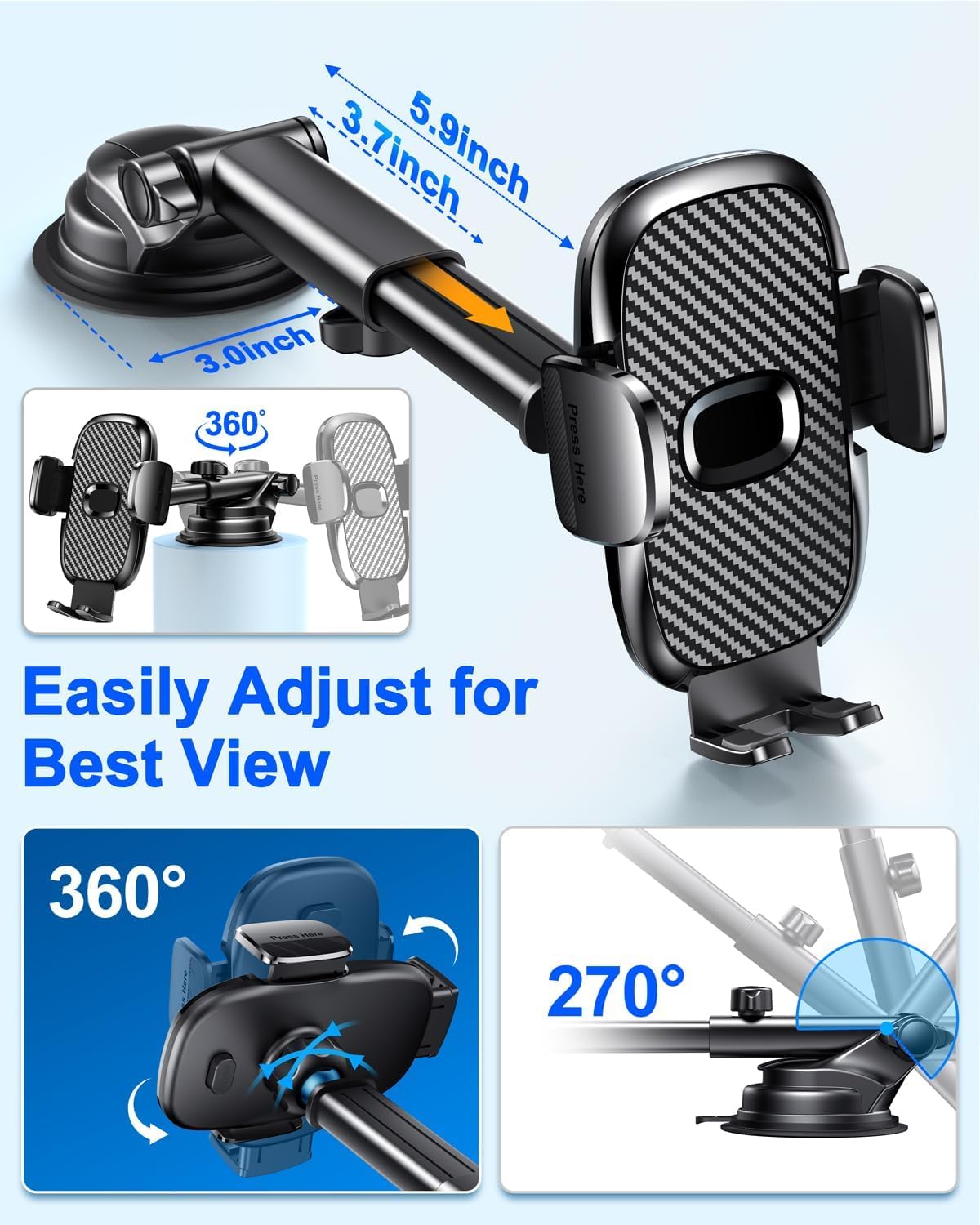 FESIYOYE Car Phone Holder[Military-Grade 360°Suction Cup] Phone Holders for Your Car Universal Accessories Air Vent Dashboard Windshield Phone Mount Automotive Cradles Fit Shower & Wall Mounts iPhone