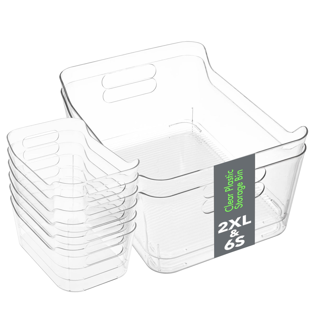 Tiawudi Set of 8 Clear Plastic Storage Bins, 2 Extra Large and 6 Small Storage Containers for Pantry Organization, Multi-Use Organizer Bins for Home, Kitchen, Cabinet, Bathroom, Fridge & Freezer