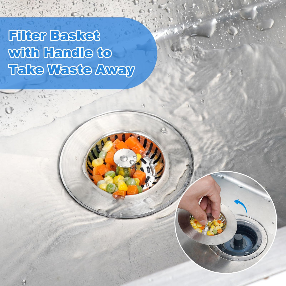 Universal Kitchen Sink Drain Stopper 3 in 1 Stainless Steel Sink Strainer