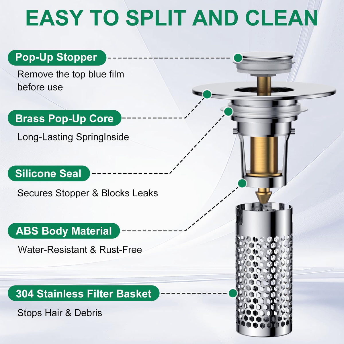 Bathroom Sink Drain Strainer,Universal Pop-Up Sink Stopper Hair Catcher, Anti-Clog Stainless Steel Drain Filter Basket, Removable Sink Drain for Bathroom Sink Stopper (Ysilver-2（with Buckle）)