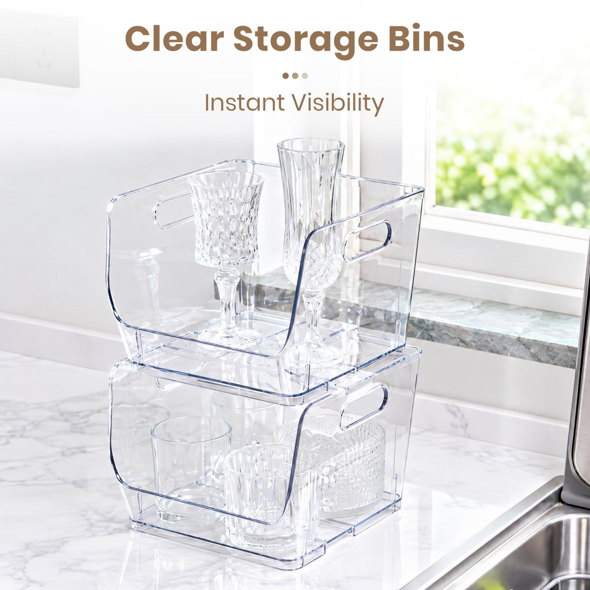 Maxset 2 Pack Clear Storage Bins, Pantry Organizer Bins with Handle