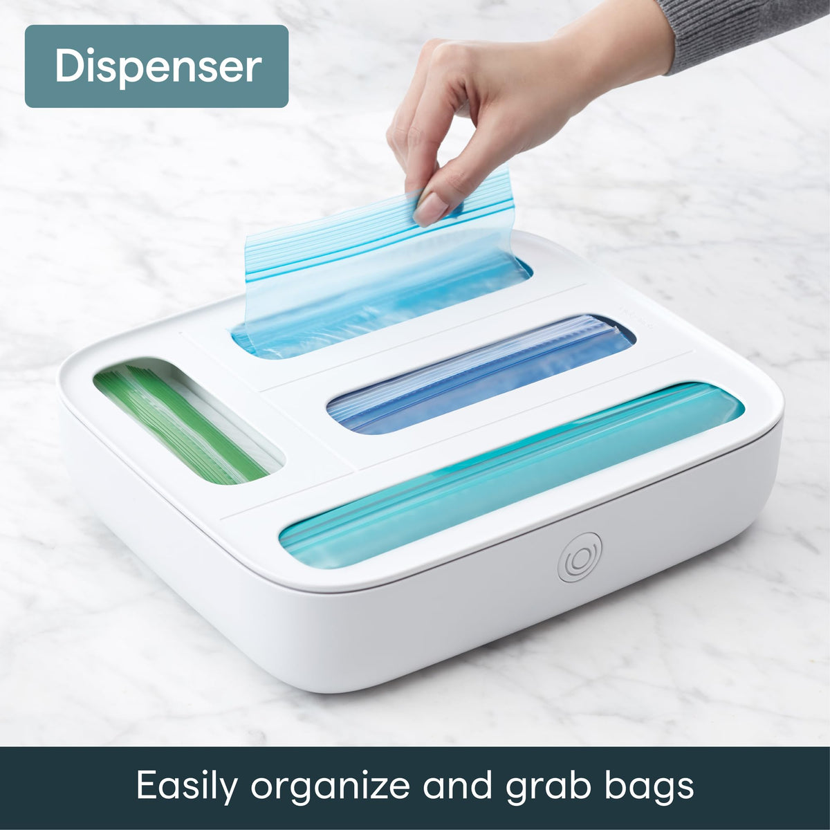 YouCopia StoraBag Drawer Food Bags Dispenser, 4-Slot, Plastic Sandwich Bag Organizer for Kitchen Storage, White