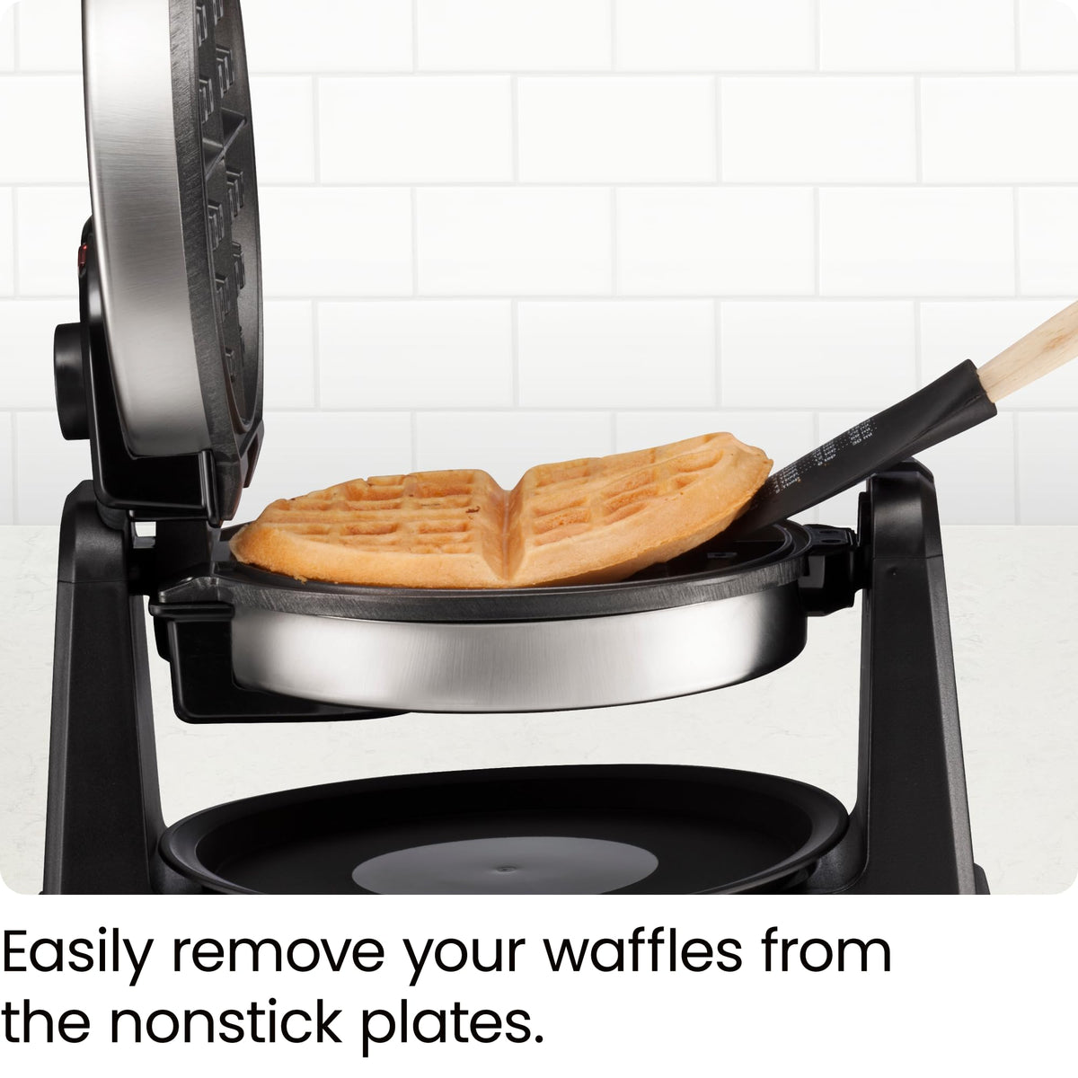 Chefman Rotating Belgian Waffle Maker, 180° Flip Iron w/ Non-Stick Plates, Adjustable Timer, Locking Lid, & Drip Plate, Space Saving Storage, Mess-Free Breakfast, Stainless Steel/Black