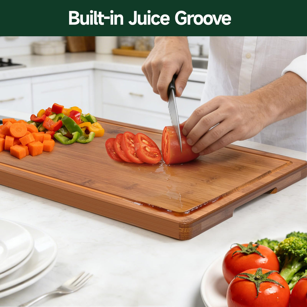 4-Piece Set Deep-Carbonized Bamboo Cutting Board for Kitchen, Carbonized