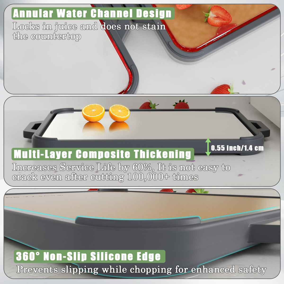 Titanium Cutting Board for Kitchen, Double Sided Pure Titanium & Wood Fiber