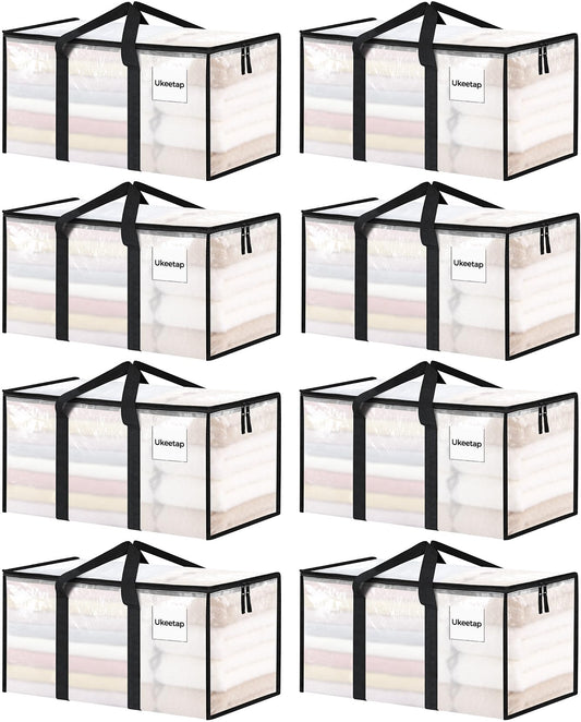 ukeetap 8 Pack Extra Large Clothes Storage Bins with Lids, Clear