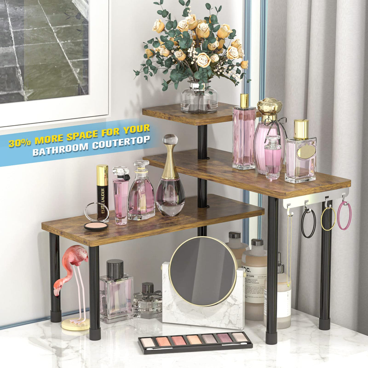 JayRex Kitchen Countertop Organizer 3-Tier Corner Shelf, Rustic Brown
