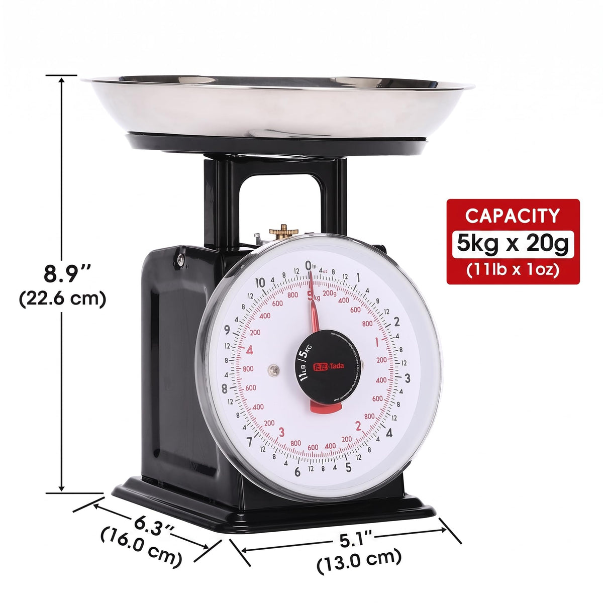 Tada 11lb Analog Kitchen Mechanical Food Scale Weighing Dial Scale with Bowl