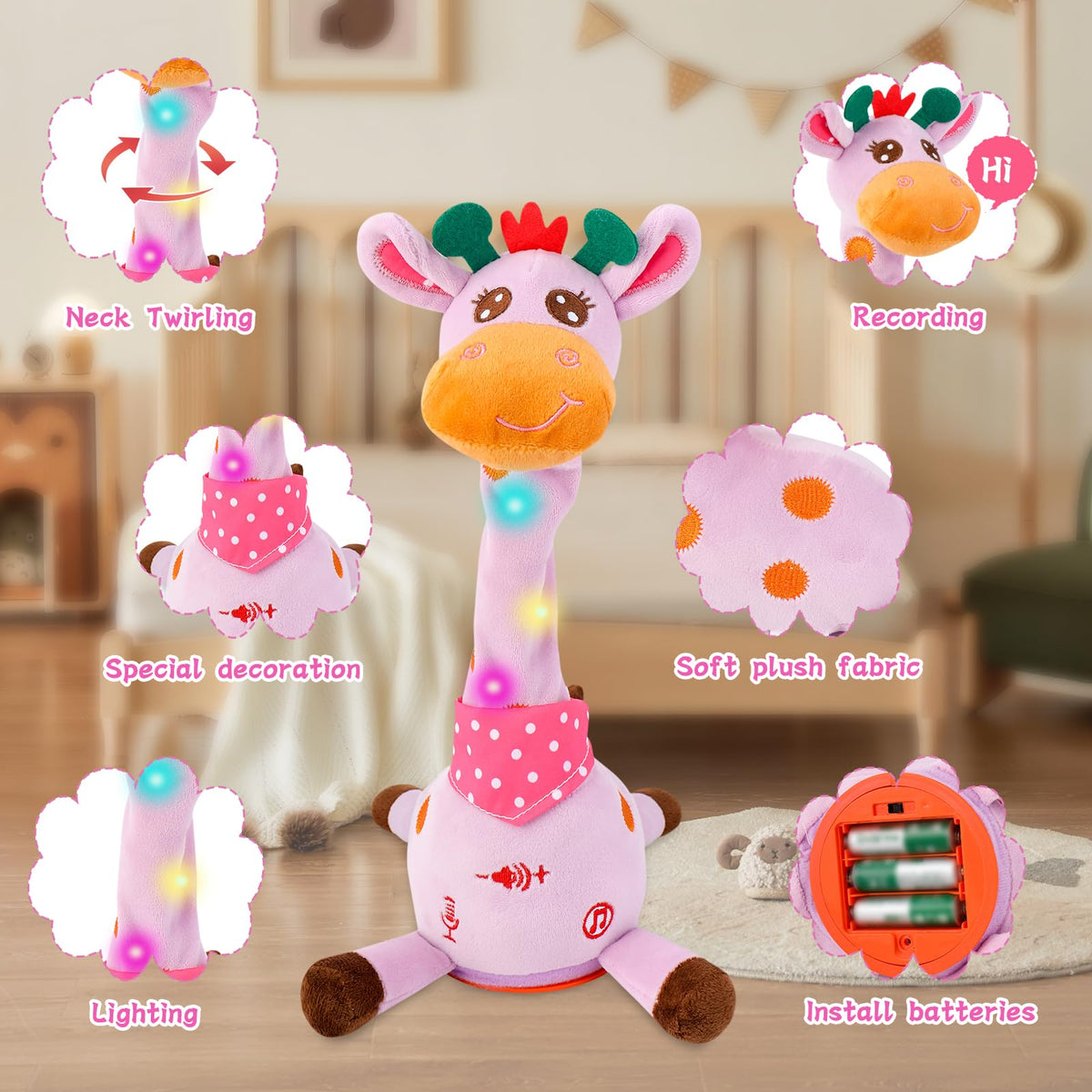 LLUKEME Dancing Talking Giraffe Toy Singing Giraffe Baby Toys, Purple