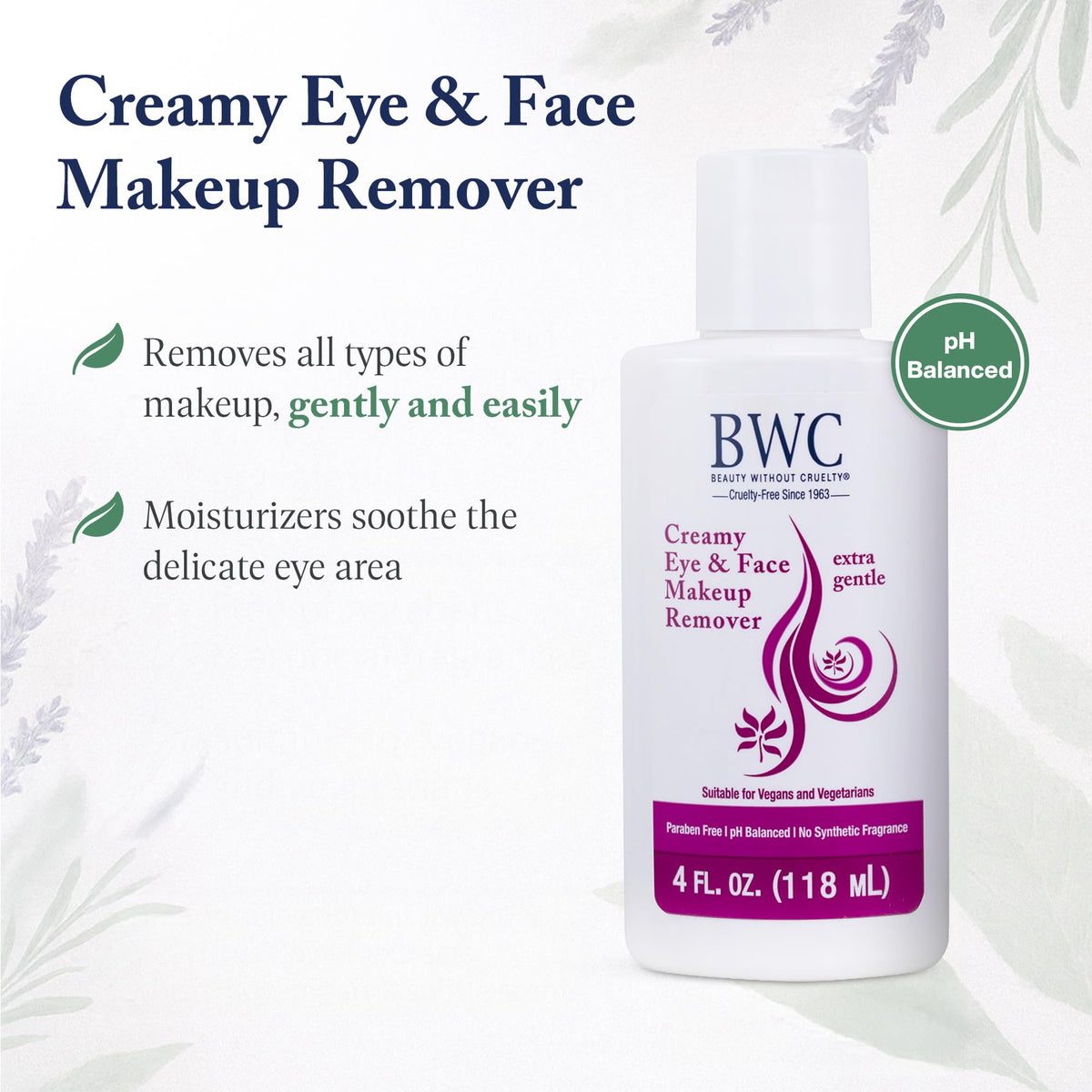 Beauty Without Cruelty Creamy Face & Eye Makeup Remover – Extra Gentle Moisturizing Waterproof Makeup Remover + Cotton Round