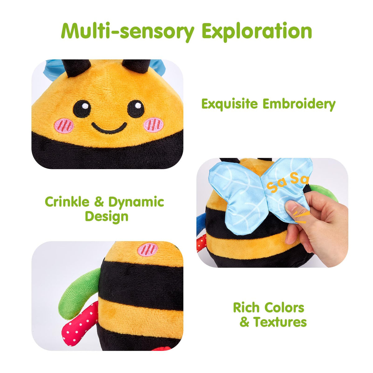 hahaland Musical Tummy Time Bouncing Plush Bee Crawling Toy for 6 Month