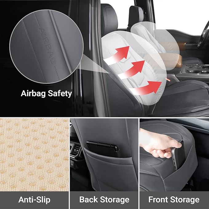 Coverland Custom Fit Car Seat Covers for SUV Compatible with [Escalade, Sonora, Suburban, Tahoe, Yukon, H2] Premium Waterproof Non-Slip Interior Seat Protector [Front Dark Gray - Size Chart A36]