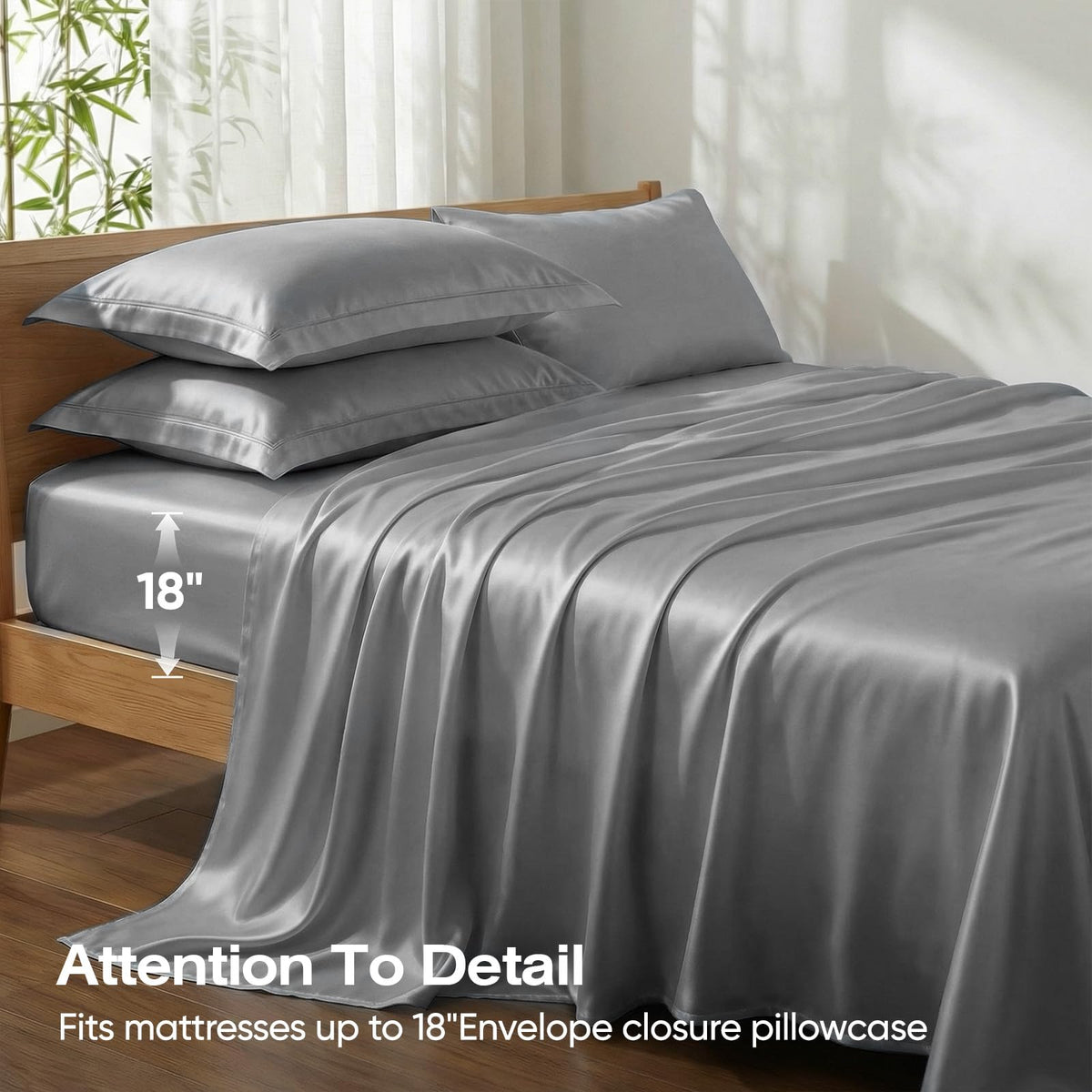 Pillcase 100% Real Bamboo Viscose & Lyocell Tencel Sheets Set King Size | Breathable & Cooling for Hot Sleeper | Luxury Silky Soft Fabric | 18" Deep Pocket with Corner Straps (Charcoal, King)