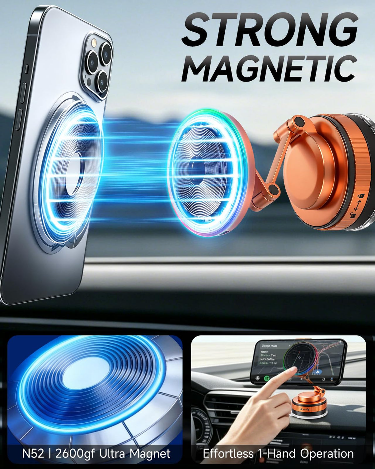 KevMntz 15W Wireless Car Charger Mount, Magnetic MagSafe Phone Holder