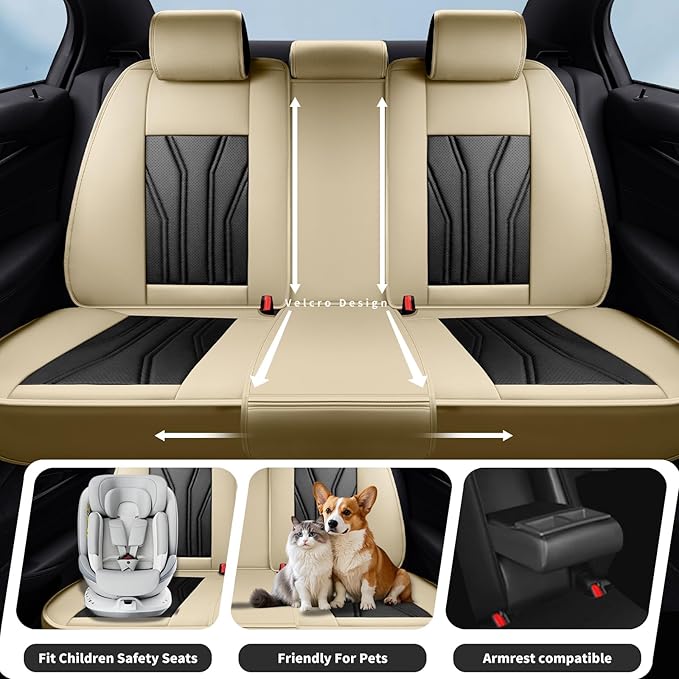 Fit Frontier Car Seat Covers Premium Leather for Nissan Frontier 2009-2025 2026. Waterproof， Breathable, Scratch-Resistant & All-Weather Seat Cushion Protector（Full Set,Beige&Black
