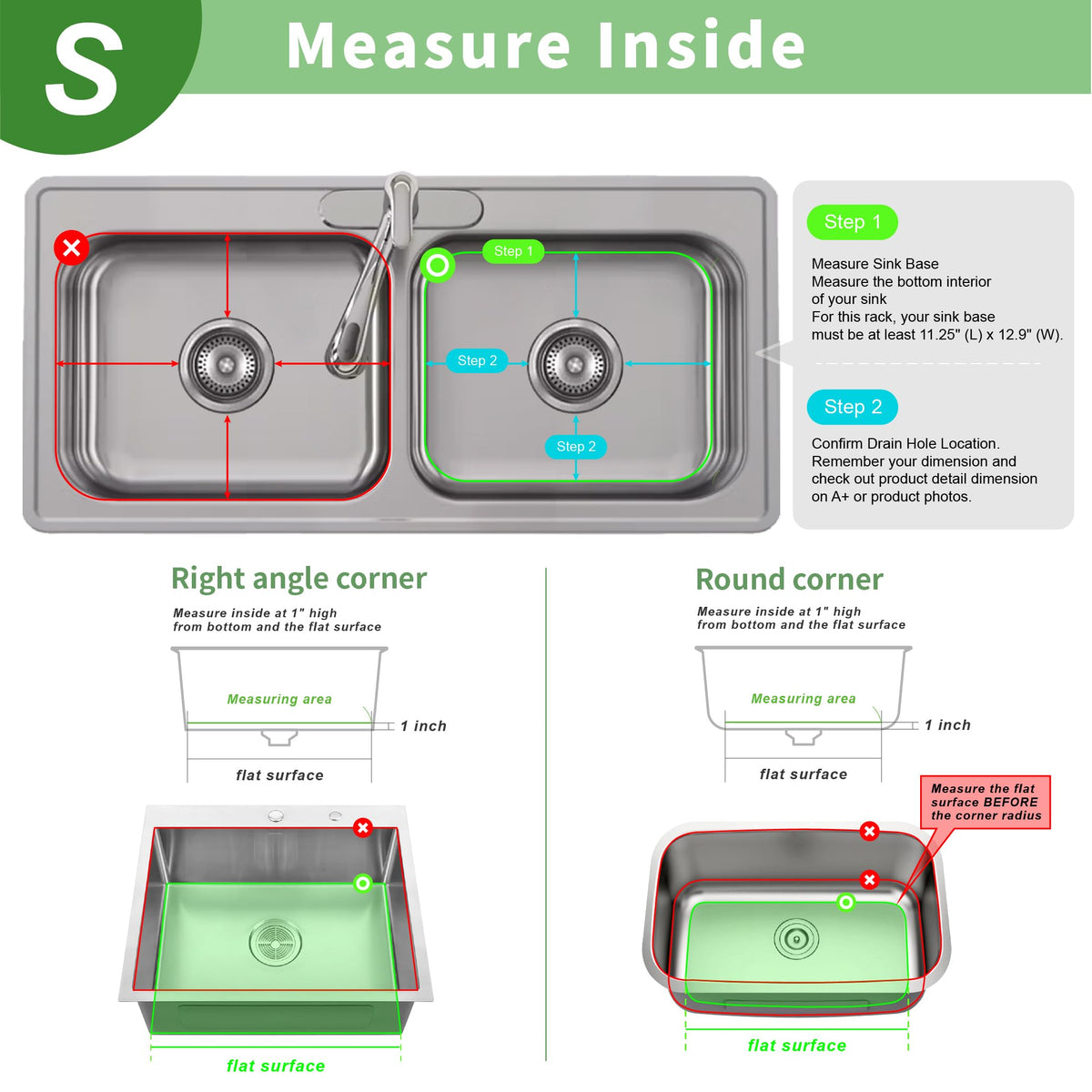 SunnyPoint 304 Stainless Steel Sink Protector Rack – Rust-Resistant Grid for Kitchen Sink Bottom, Scratch Prevention, Drainage Support – Fits Sinks 10.75" x 12.4", Center Drain Hole Required