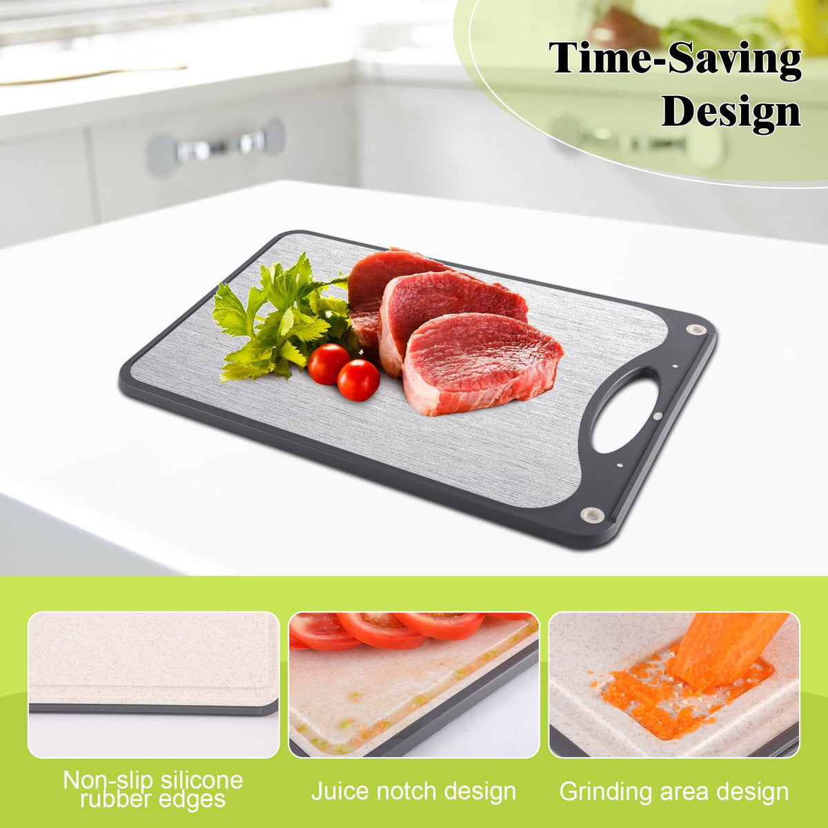 JFDHGOI Titanium Cutting Board,Double Sided Chopping Board,Food Grade Titanium And Wheat Straw PP, Large Size 15”×10” And Easy To Clean,Dark Gray
