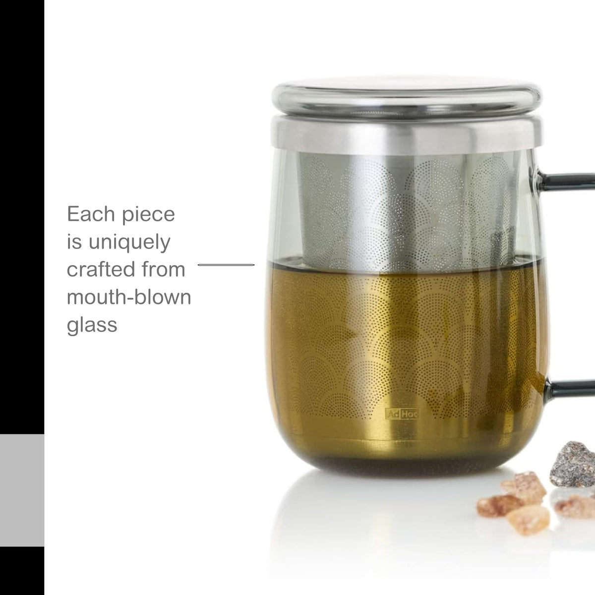 AdHoc Yuna Tea Glass with Tea Infuser, Grey Glass/Stainless Steel 18.9oz