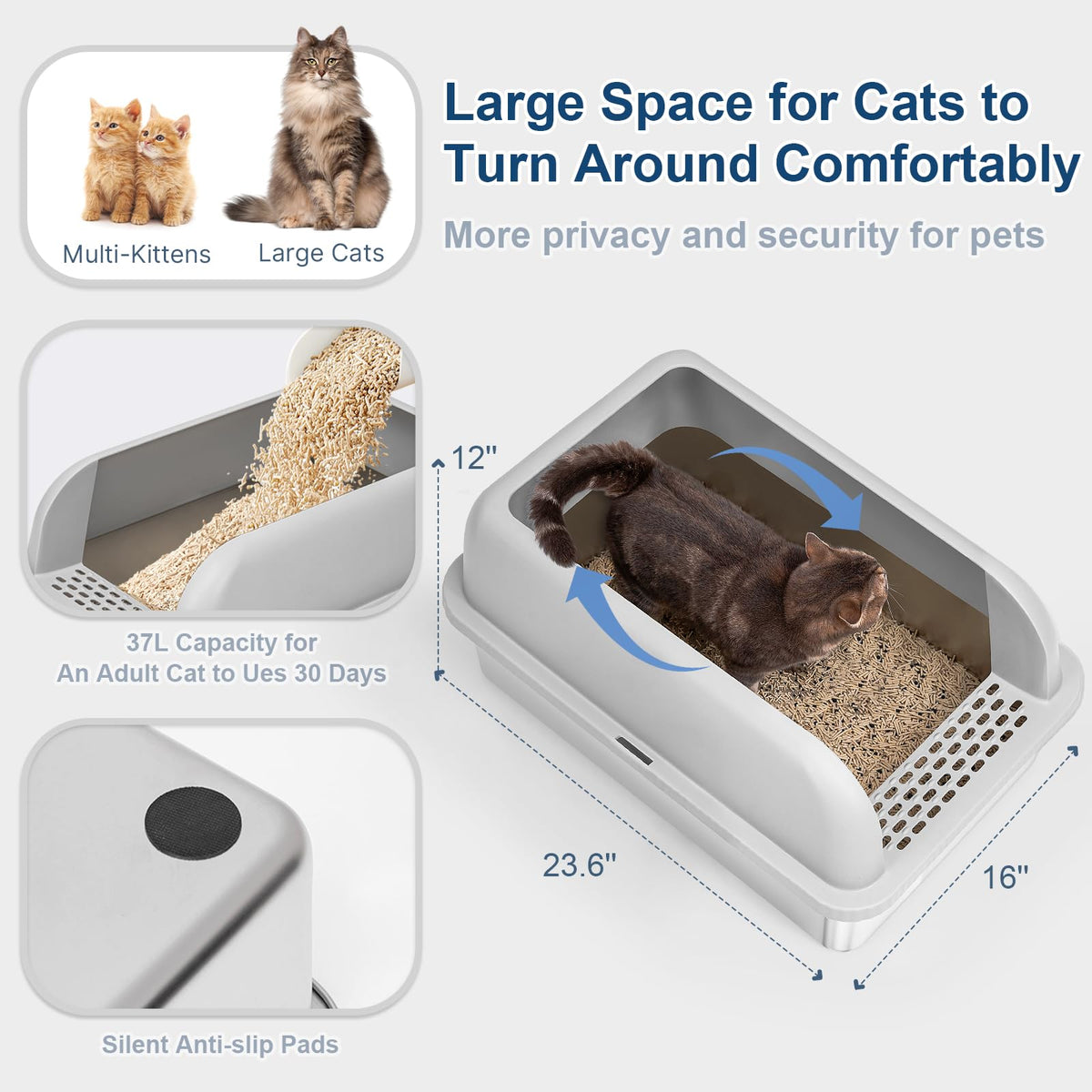 Suzzipaws XL Enclosed Stainless Steel Cat Litter Box for Big Cats