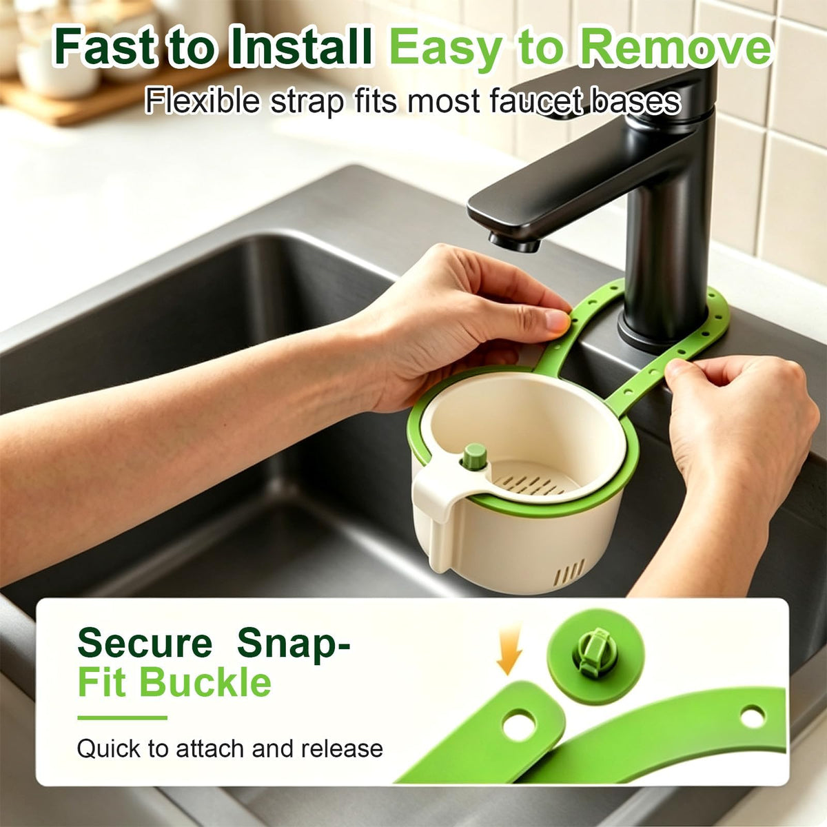Hanging Sink Strainer Basket with Openable Bottom Cover, Kitchen Faucet Hanging Strainer, Press Automatic Dumping Basket (Green)