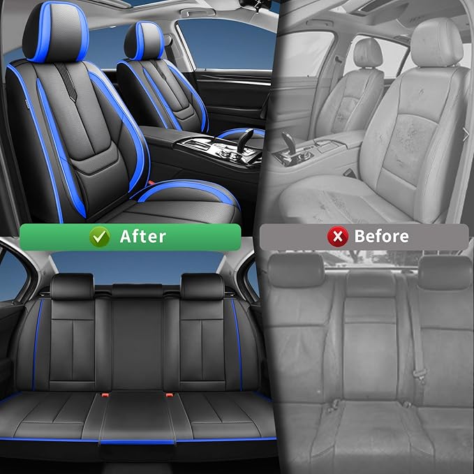 Fit Accord Car Seat Covers for Honda Accord 2003-2024 2025 2026 -Upgraded Premium Waterproof & Breathable Leather,Airbag Compatible,All-Weather Seat Cushion Protector,Full Set,Black-Blue