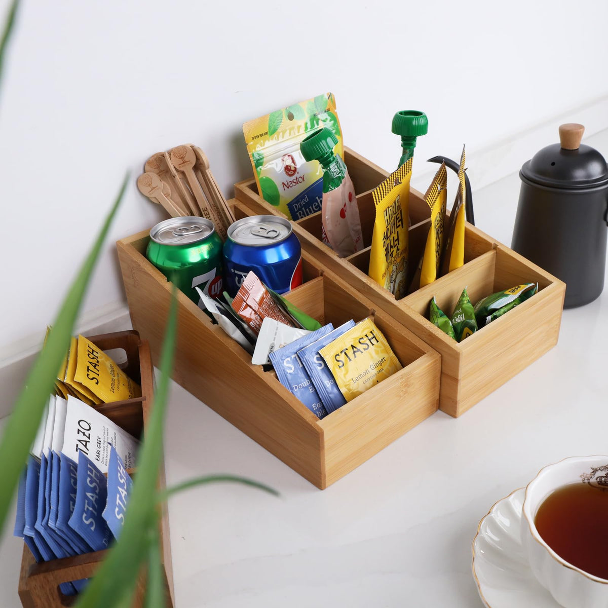 HTB 4-Section Snack Organizer with Removable Dividers for Kitchen 2 Pack