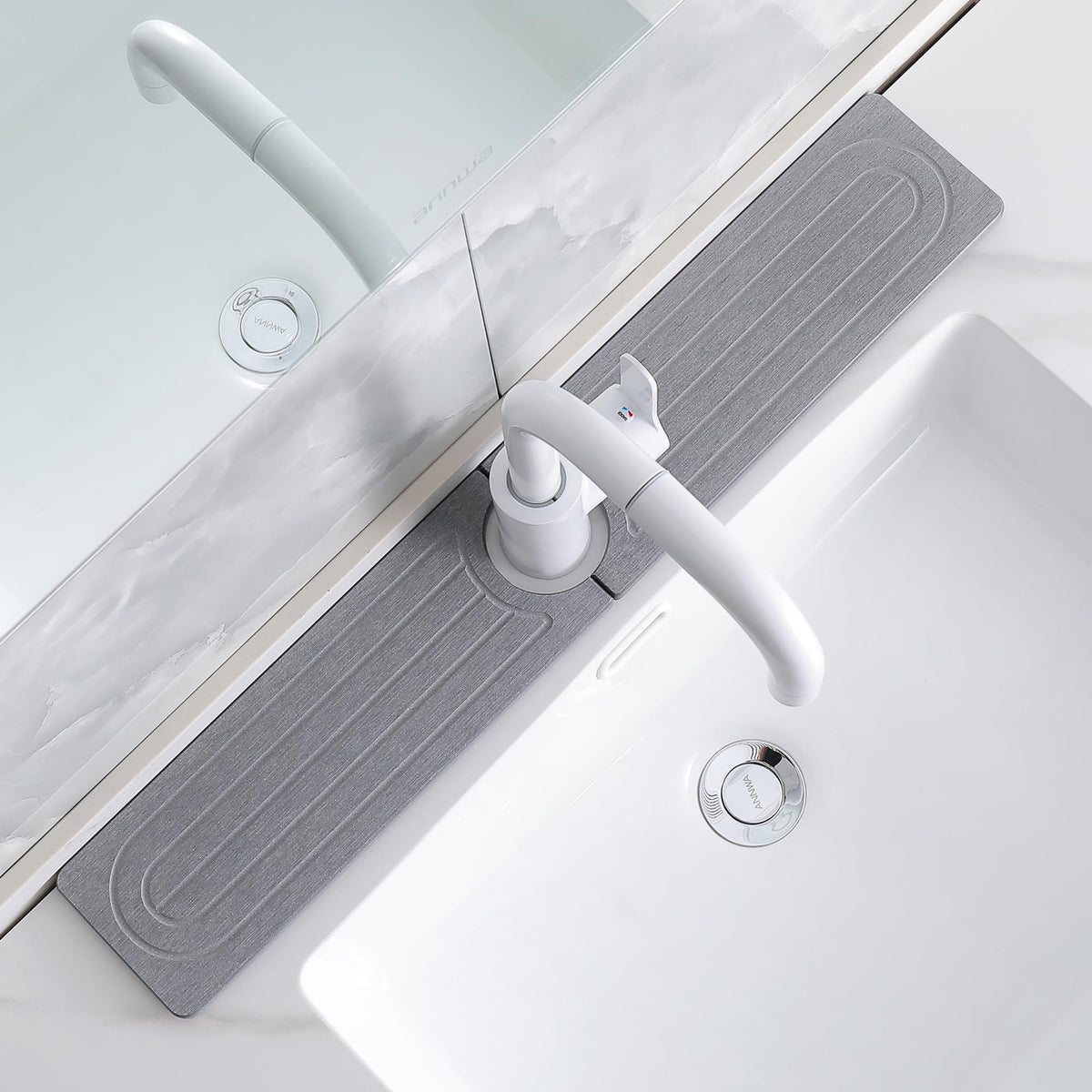 SUXLINA Diatomite Faucet Mat for Kitchen Sink, Quick-Dry Stone-Like Sink Mat, Flat Lay Absorbent Countertop Drying Mat for Faucet Area, Hard Diatomite Mat, Gray, 23.6 x 4 in