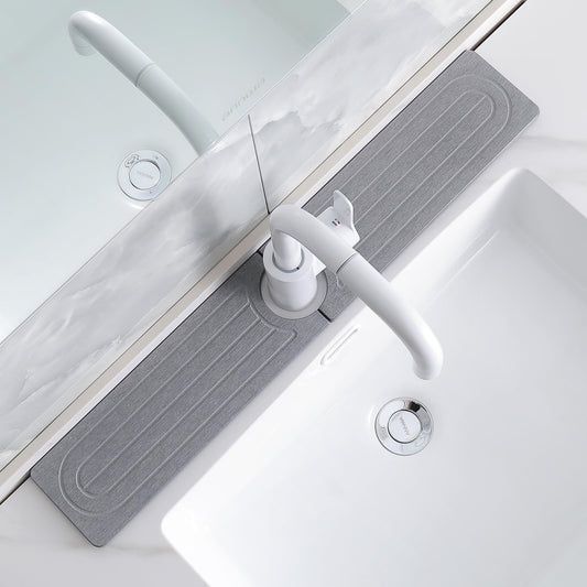 SUXLINA Diatomite Faucet Mat for Kitchen Sink, Quick-Dry Stone-Like Sink Mat, Flat Lay Absorbent Countertop Drying Mat for Faucet Area, Hard Diatomite Mat, Gray, 23.6 x 4 in