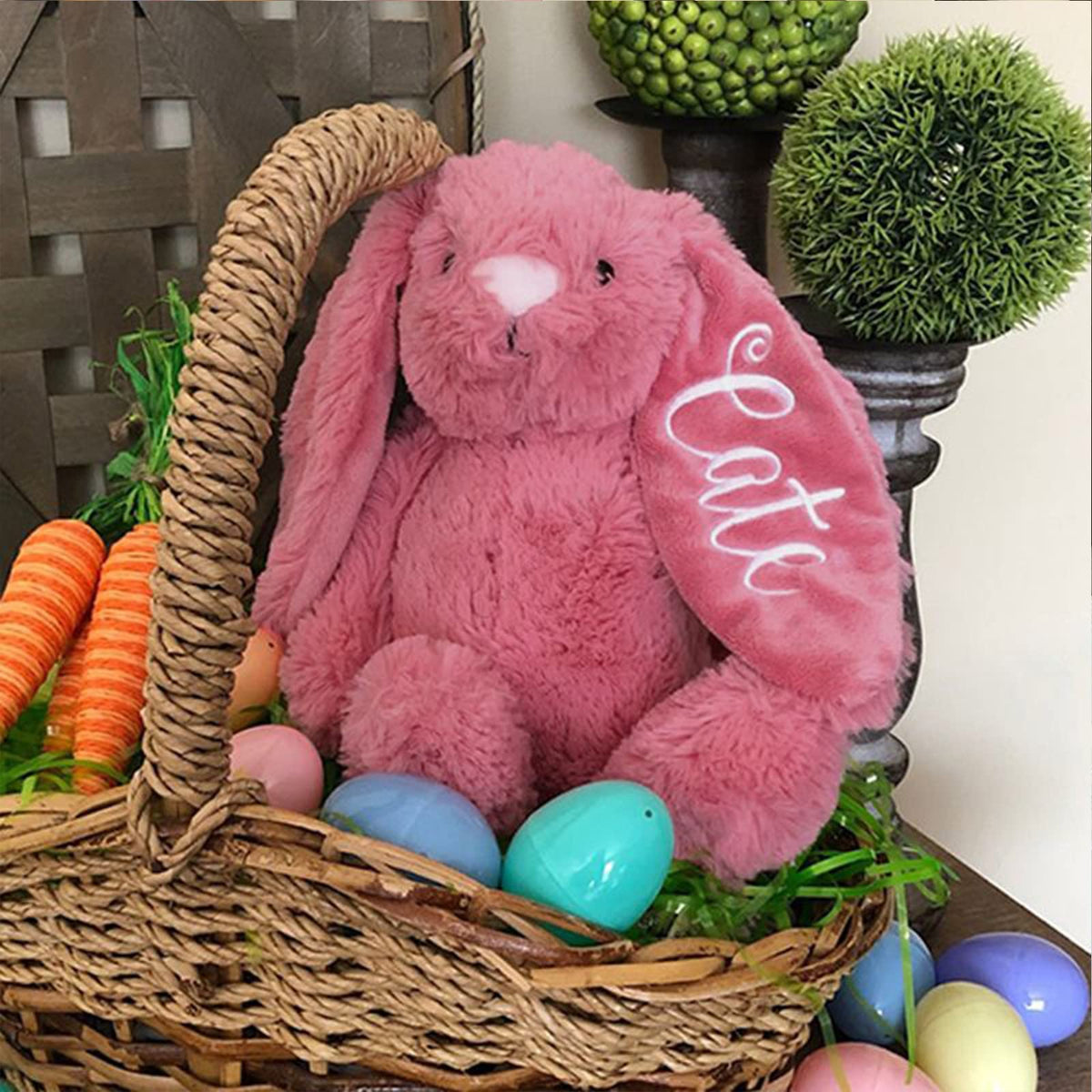 Embroidered Plush Bunny with Child's Name Handmade Custom Plush Toy Child's First Easter Gift