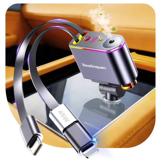 5 in 1 Retractable Car Charger USB C, Car Phone Charger for Dual Cables