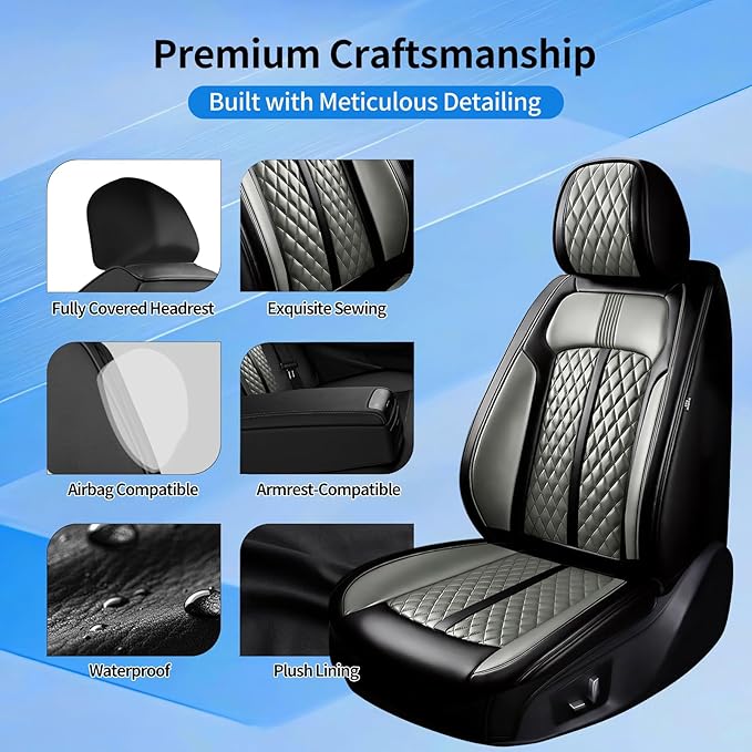 Fit CRV Car Seat Covers for Select Honda CR-V 2011-2026 - Premium Full Coverage Leather, Airbag Compatible, Waterproof & All Weather Seat Protector, Airbag Compatible, Full Set, Black+Gray