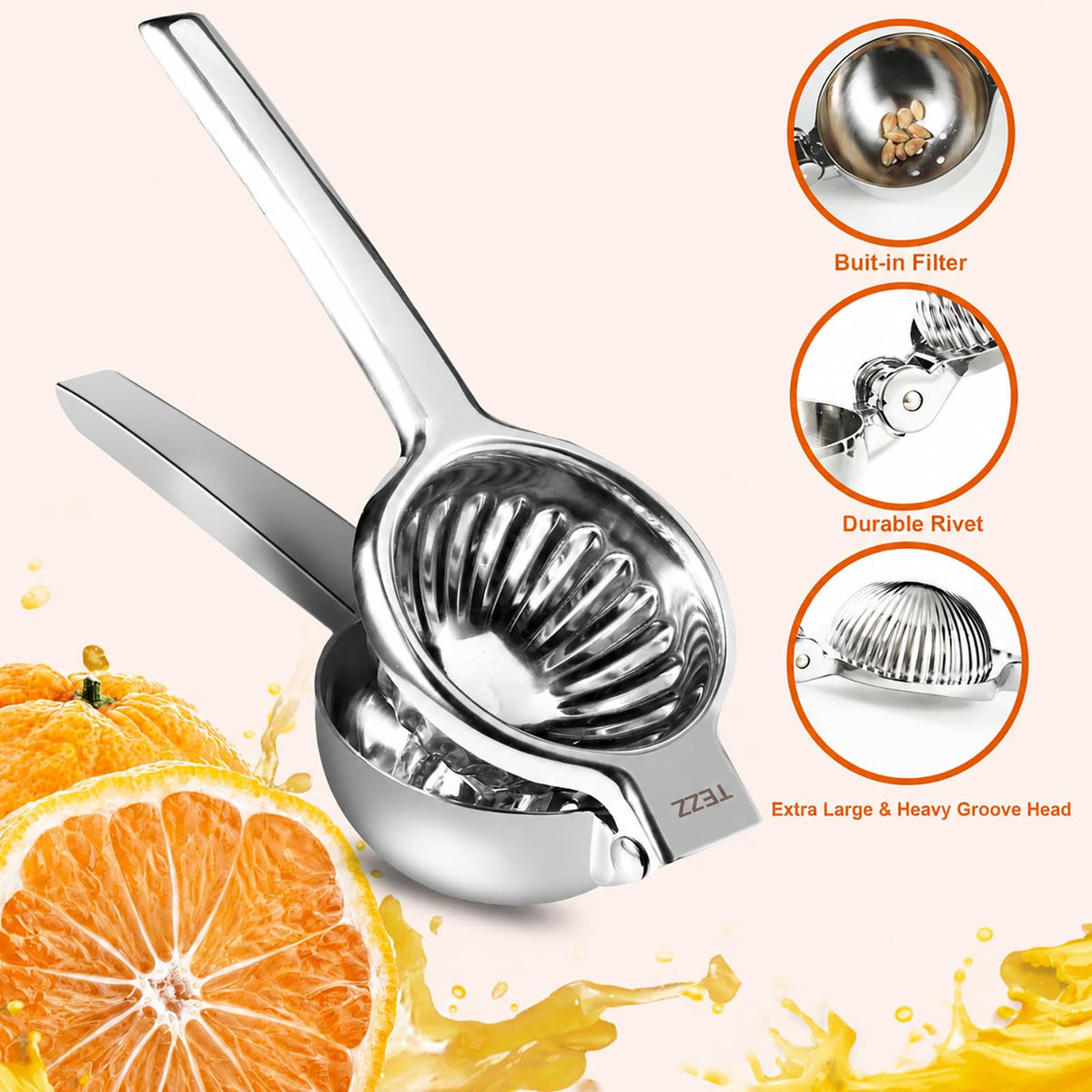 Upgrated Lemon Squeezer, Stainless Steel Manual Hand Juicer For Citrus Lime