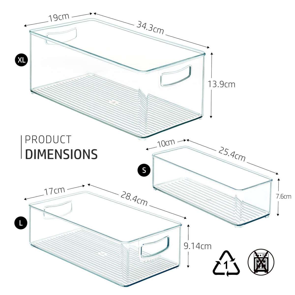Hudgan 8 PACK Stackable Pantry Organizer Bins (3 Size) - Clear Fridge Organizer for Kitchen, Freezer, Refrigerator, Cabinet - Plastic Storage Container with Handle for Home