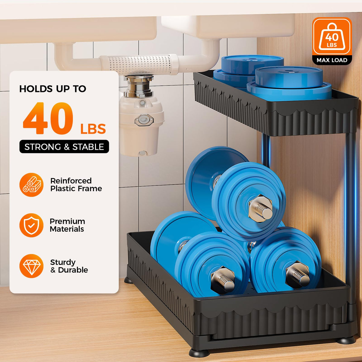 Sevenblue 3-Pack 2-Tier L-Shaped Under Sink Organizers with Sliding Drawers