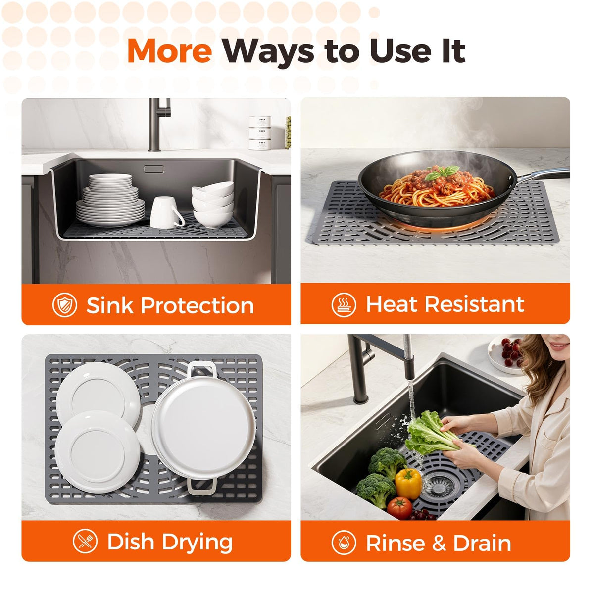Snuggery Silicone Sink Protector for Kitchen Sink, 19"x13" Center Drain