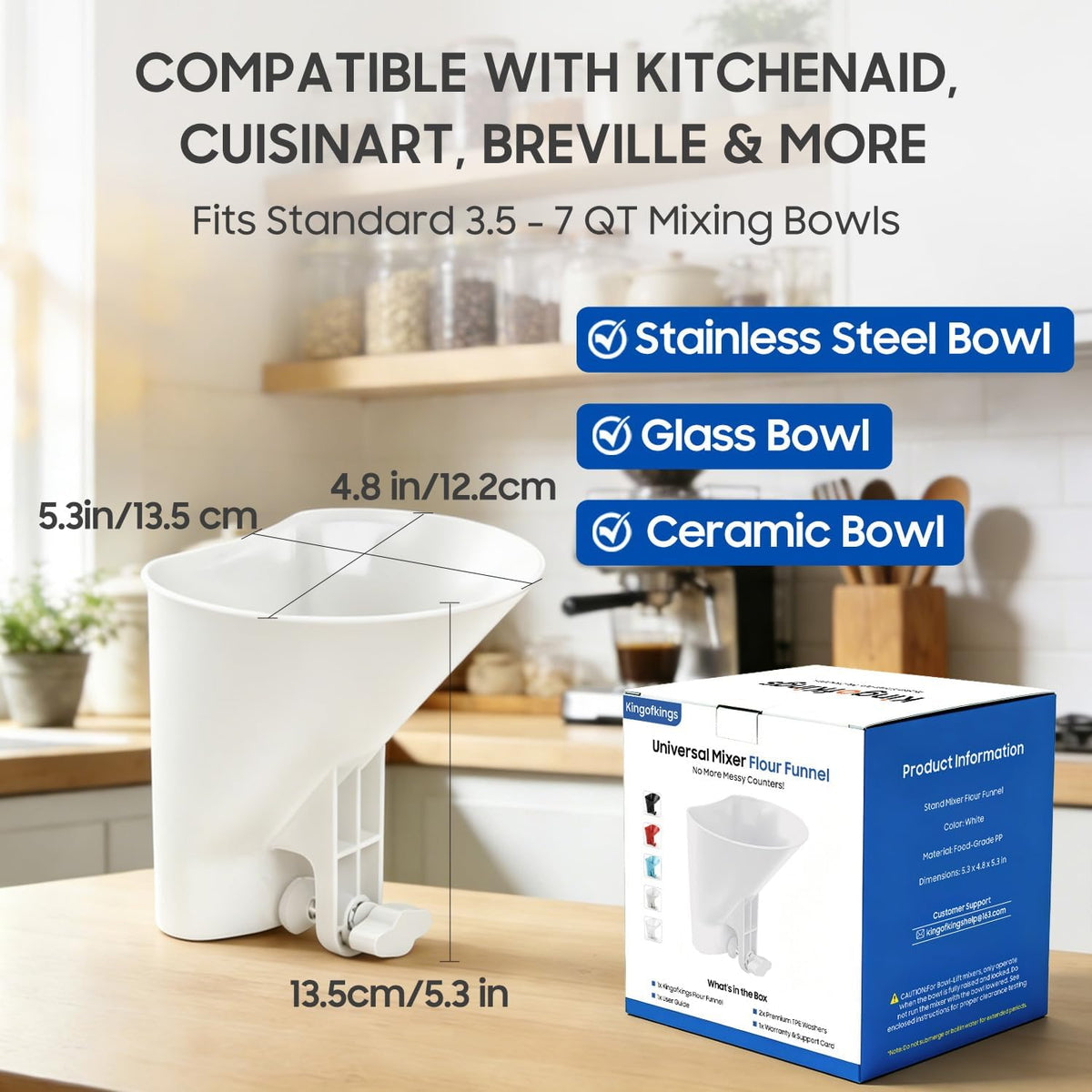 KingofKings Flour Funnel for Kitchen Aid Accessories and Attachments