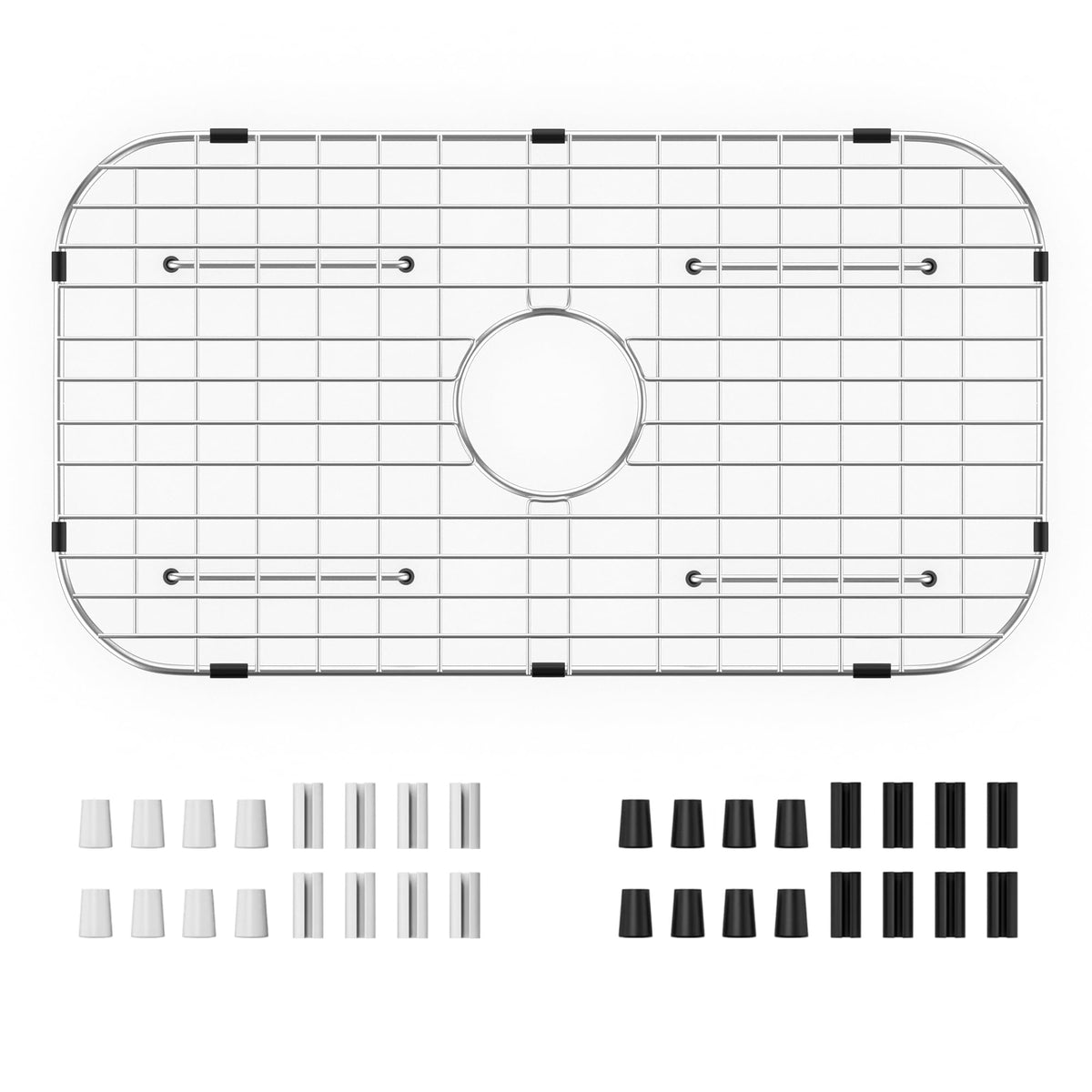BOMD Sink Protector Grid 26-1/16" x 14-1/16", Centered Drain with Corner Radius 3-1/2" for Kitchen Sink Centered Drain with Corner Radius, 304 Stainless Steel Material