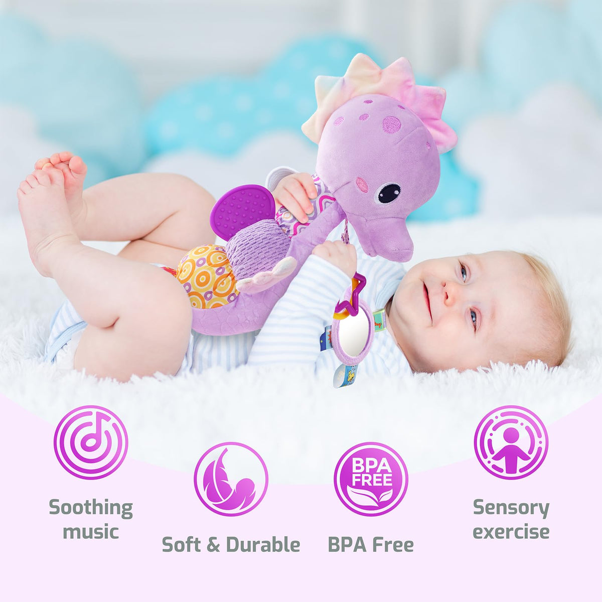 Sumobaby Baby Toys Musical Stuffed Animal Activity Soft Toys with Mirror