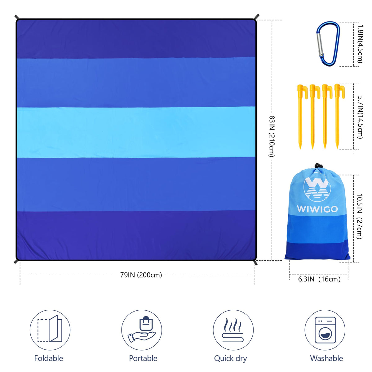 WIWIGO Beach Blanket Mat Waterproof Sandproof for 2-8 Adults Quick Drying