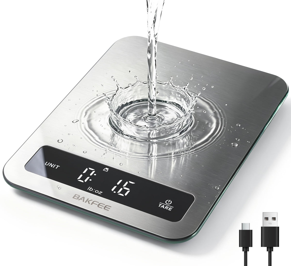 BakFee Waterproof Food Scale, 22lb Kitchen Scale, IP67, Rechargeable, Grey