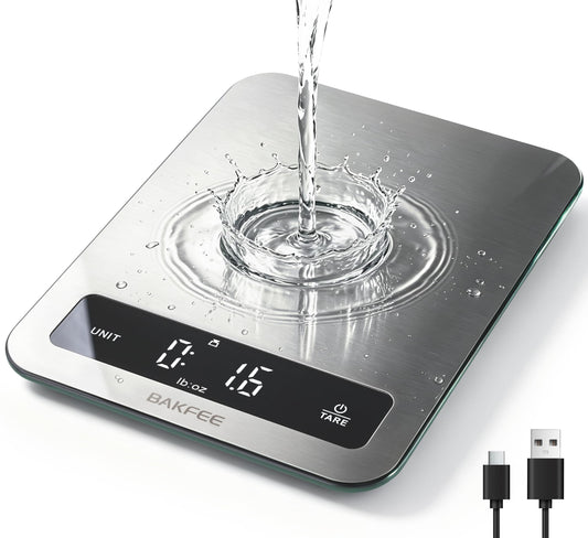 BakFee Waterproof Food Scale, 22lb Kitchen Scale, IP67, Rechargeable, Grey