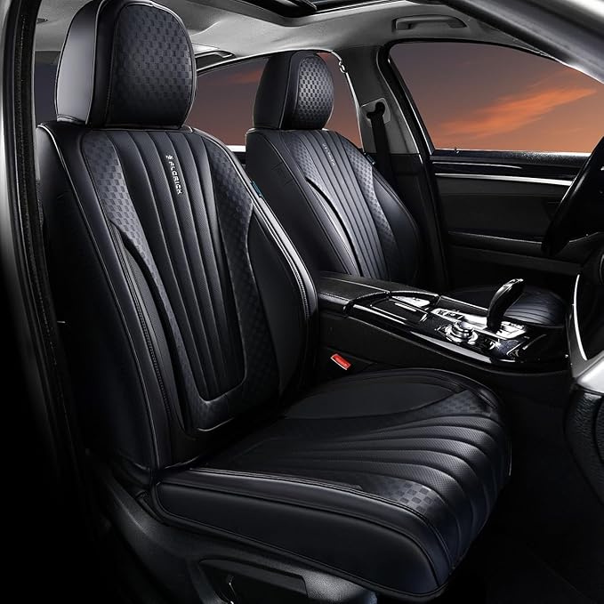 FLORICH Car Seat Covers, Premium Leatherette Car Seat Cushions Full Set, Black Seat Covers for Cars Front Seats and Back, Automotive Seat Protectors Universal Fit for Most Sedans Cars SUV Trucks