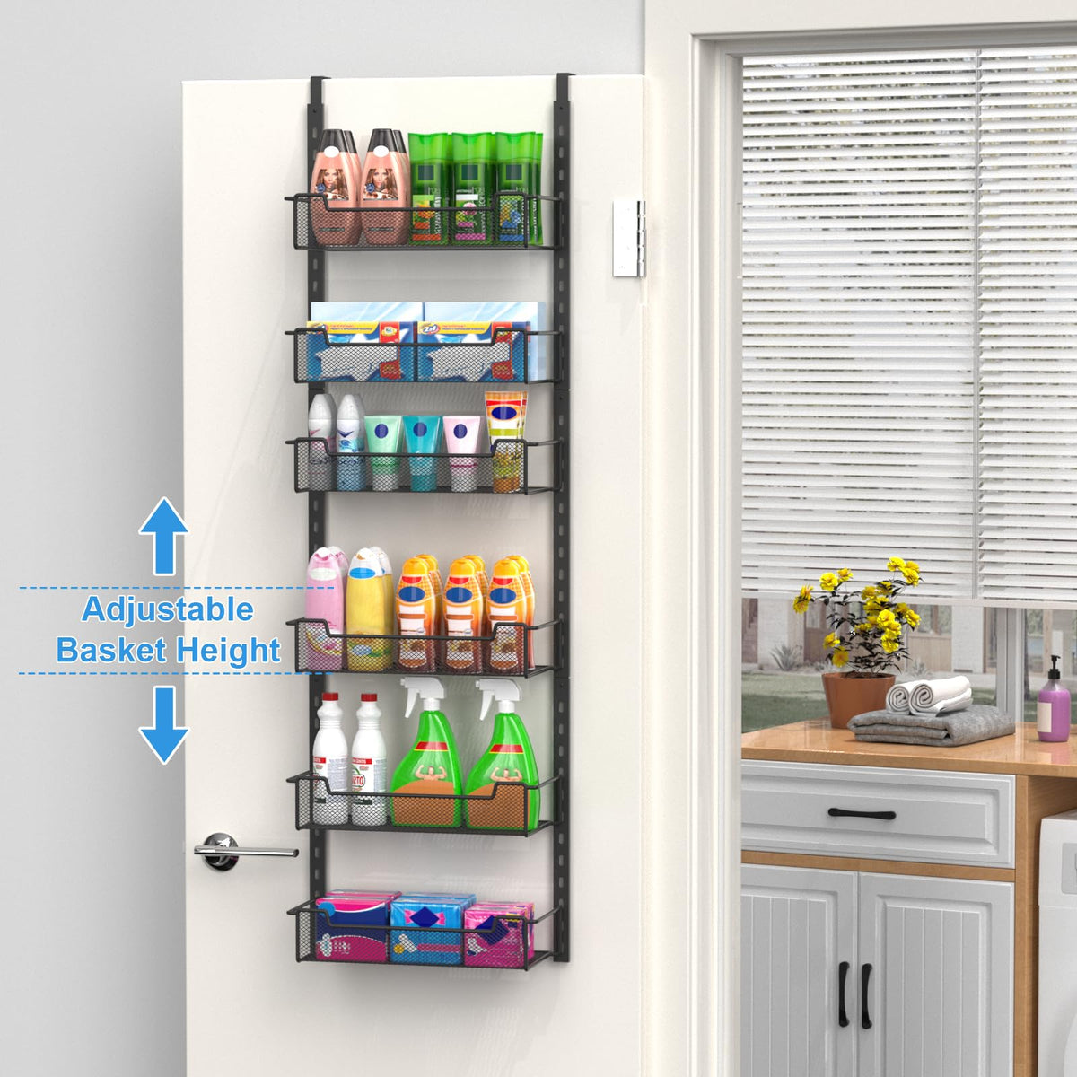 VyGrow 12.3" W Narrow Over the Door Pantry Organizer, 6-Tier Over the Door Organizer with Adjustable Basket, Pantry Door Organization for Pantry Kitchen Storage Room Spice Rack, Black