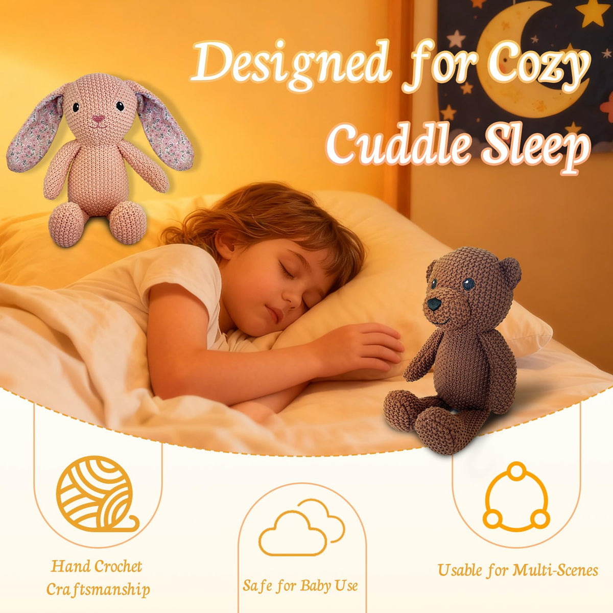 okegztoa Crochet Stuffed Animals for Kids 2-Pack - Rabbit & Bear, 10" Soft Cute Plush Toys, Hand-Knitting Cotton Thread Plush Animals, Ideal Birthday for Boys Girls Kids & Adults