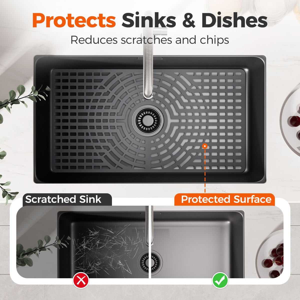 Snuggery Silicone Sink Protector for Kitchen Sink, 24"x12" Center Drain