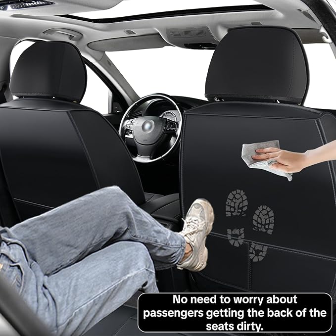 Black Car Seat Cover Full Set Kit, Universal Car Seat Cover for Car, Waterproof Leather, Protect & Upgrade Car Interior, Airbag Compatible, Easy to Install & Clean, For SUV, Pickup Truck, Sedan