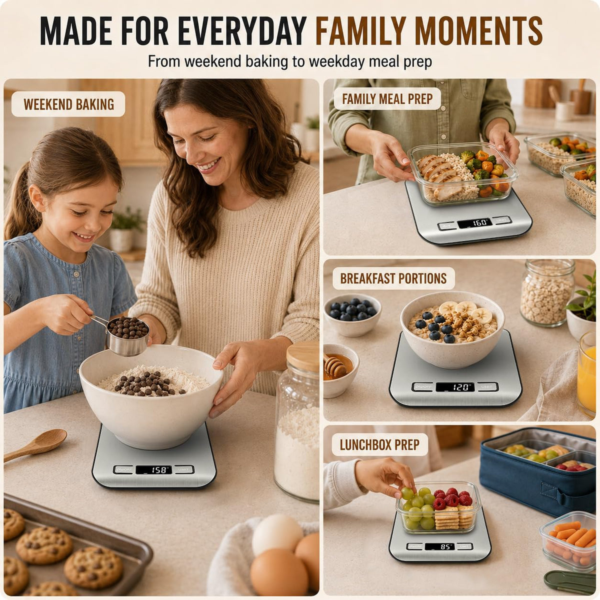 QP Food Scale, 22 lb Digital Kitchen Scale, 1g / 0.1oz Readability, 7 Units