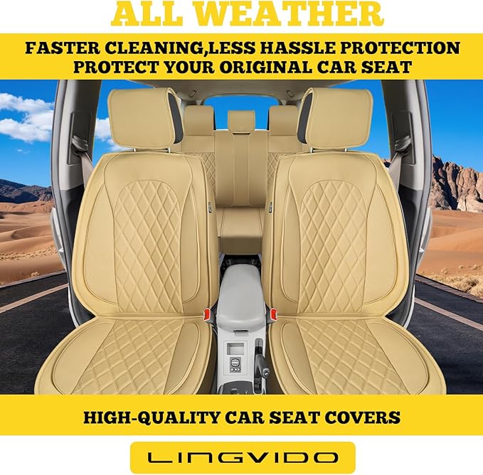 LINGVIDO Car Seat Covers Full Set (5 Seats) - Premium Perforated Nappa Leather, Waterproof Shield, Omni-Adapt Fit SUVs Sedans, Ultimate Family & Pet Protection