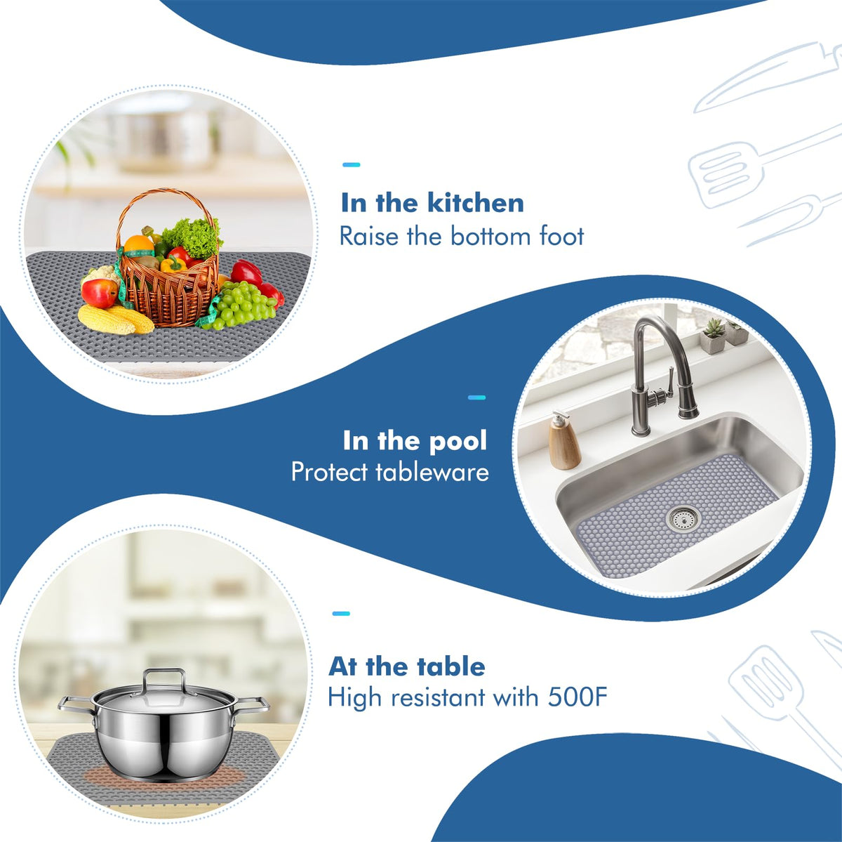 Bestjing Silicone Sink Protectors for Kitchen Sink-26"x 14" Center Drain